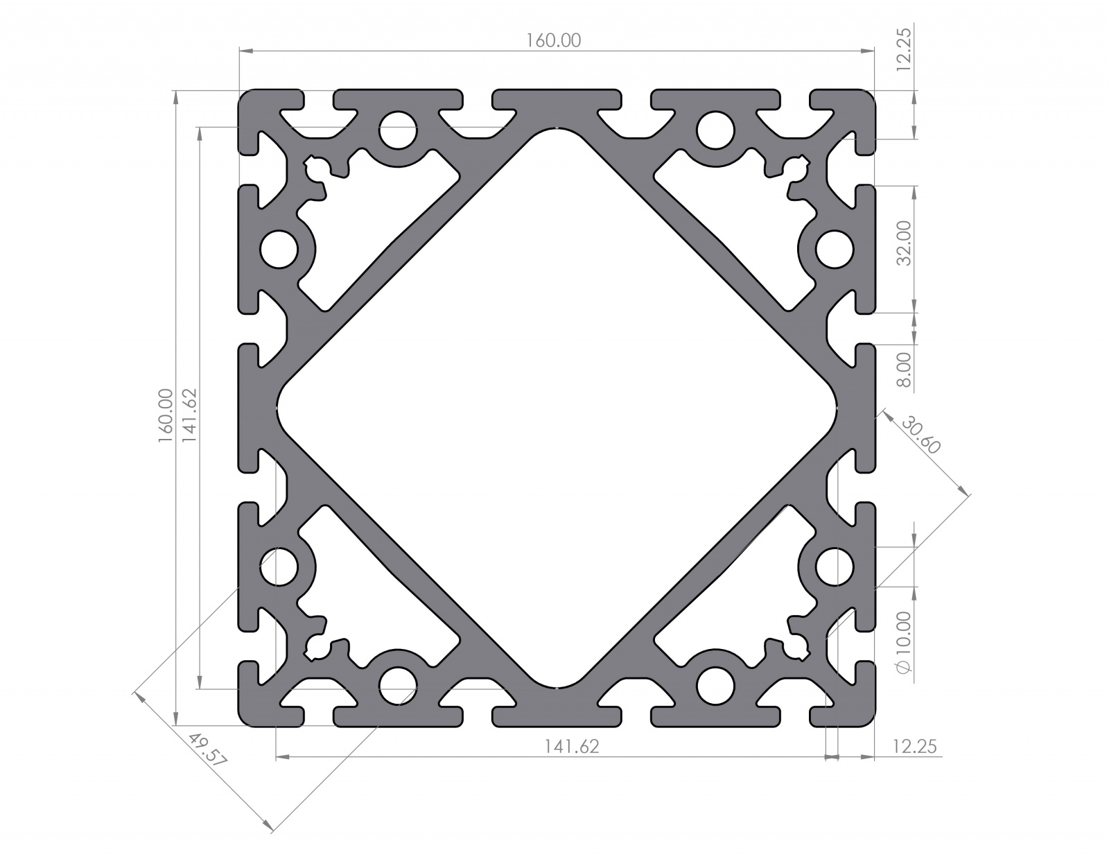 Aluminum profile 160x160 Heavy groove 8 I type